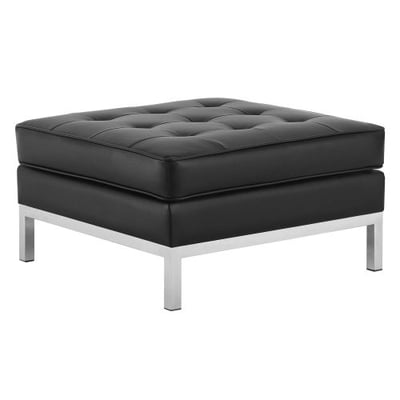Modway Loft Tufted Button Faux Leather Upholstered Square Ottoman in Silver Black