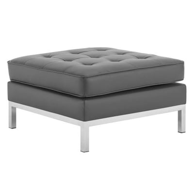 Modway Loft Tufted Button Faux Leather Upholstered Square Ottoman in Silver Gray