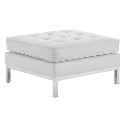 Modway Loft Tufted Button Faux Leather Upholstered Square Ottoman in Silver White