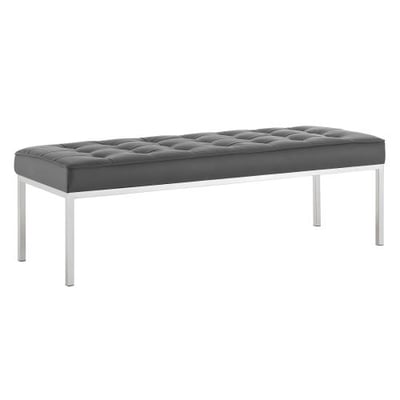 Modway Loft Tufted Large Upholstered Faux Leather Bench in Silver Gray