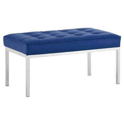 Modway Loft Tufted Button Vegan Leather Upholstered Medium Accent Bench in Silver Navy