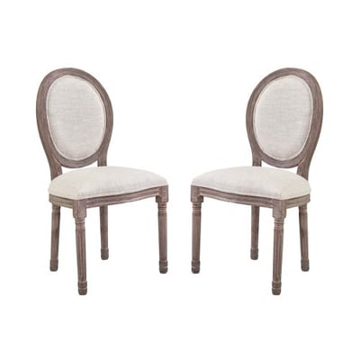Modway Emanate French Vintage Upholstered Fabric Two Dining Side Chairs in Beige