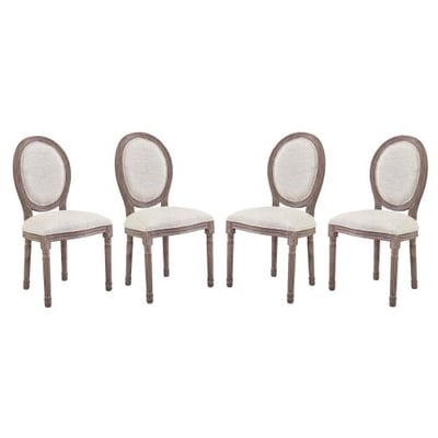 Modway Emanate French Vintage Upholstered Fabric Four Dining Side Chairs in Beige