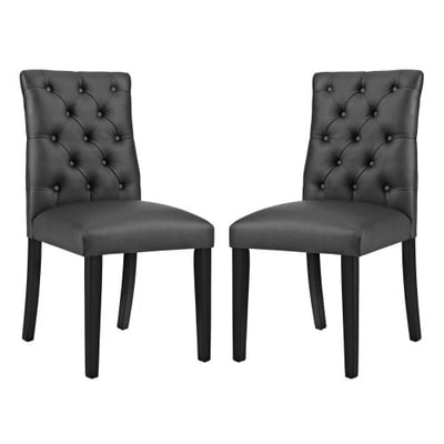 Modway Duchess Modern Tufted Button Faux Leather Upholstered Parsons Two Dining Chairs in Black