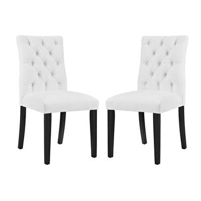 Modway Duchess Modern Tufted Button Faux Leather Upholstered Parsons Two Dining Chairs in White