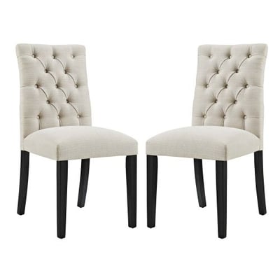 Modway Duchess Modern Tufted Button Upholstered Fabric Parsons Two Dining Chairs in Beige