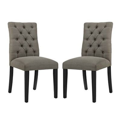 Modway Duchess Modern Tufted Button Upholstered Fabric Parsons Two Dining Chairs in Granite