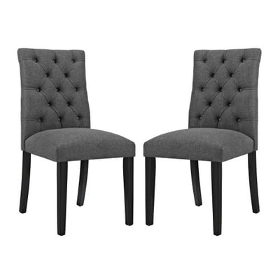 Modway Duchess Modern Tufted Button Upholstered Fabric Parsons Two Dining Chairs in Gray