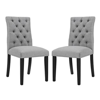 Modway Duchess Modern Tufted Button Upholstered Fabric Parsons Two Dining Chairs in Light Gray