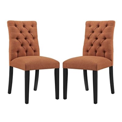 Modway Duchess Modern Tufted Button Upholstered Fabric Parsons Two Dining Chairs in Orange