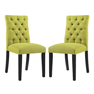 Modway Duchess Modern Tufted Button Upholstered Fabric Parsons Two Dining Chairs in Wheatgrass