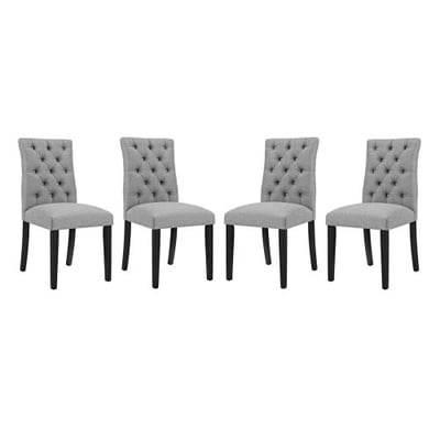 Modway Duchess Modern Tufted Button Upholstered Fabric Parsons Four Dining Chairs in Light Gray