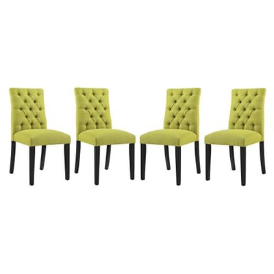 Modway Duchess Modern Tufted Button Upholstered Fabric Parsons Four Dining Chairs in Wheatgrass