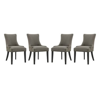 Modway Marquis Modern Upholstered Fabric Four Dining Chairs with Nailhead Trim in Granite