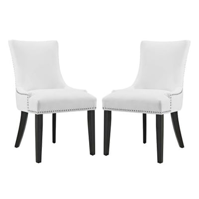 Modway Marquis Modern Faux Leather Upholstered Two Dining Chairs with Nailhead Trim in White