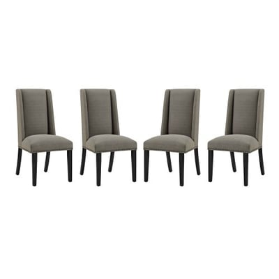 Modway Baron Modern Tall Back Wood Upholstered Fabric Four Dining Chairs in Granite