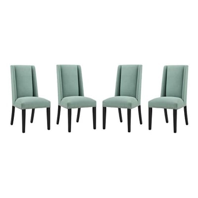 Modway Baron Modern Tall Back Wood Upholstered Fabric Four Dining Chairs in Laguna