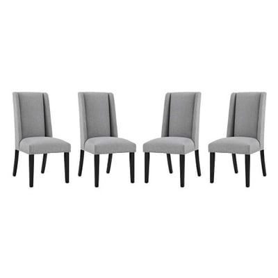 Modway Baron Modern Tall Back Wood Upholstered Fabric Four Dining Chairs in Light Gray