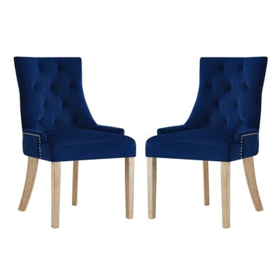 Modway Pose Tufted Performance Velvet Upholstered Two Dining Chairs with Nailhead Trim in Navy