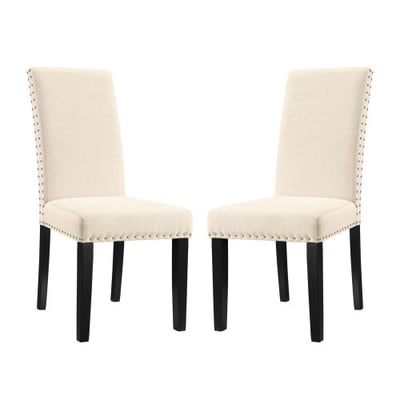 Modway Parcel Modern Upholstered Fabric Two Dining Chairs with Nailhead Trim in Beige