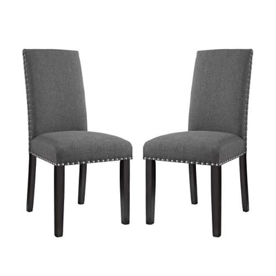 Modway Parcel Modern Upholstered Fabric Two Dining Chairs with Nailhead Trim in Gray