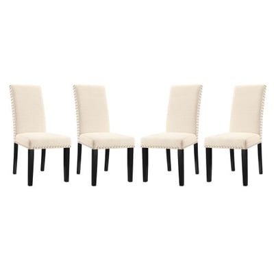 Modway Parcel Modern Upholstered Fabric Four Dining Chairs with Nailhead Trim in Beige