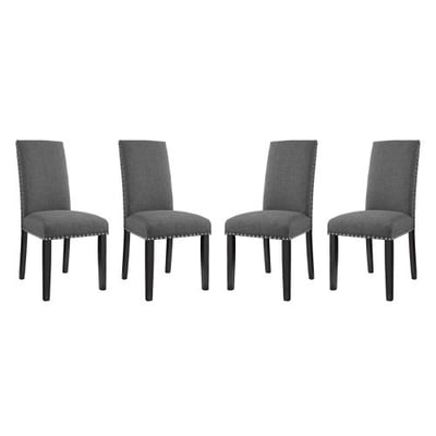 Modway Parcel Modern Upholstered Fabric Four Dining Chairs with Nailhead Trim in Gray