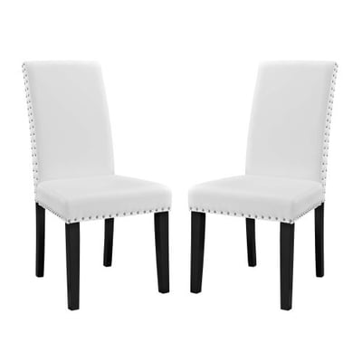 Modway Parcel Modern Faux Leather Upholstered Two Dining Chairs with Nailhead Trim in White