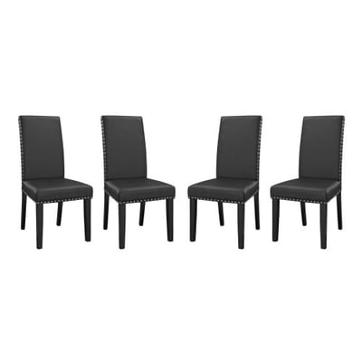 Modway Parcel Modern Faux Leather Upholstered Parsons Four Dining Chairs in Black