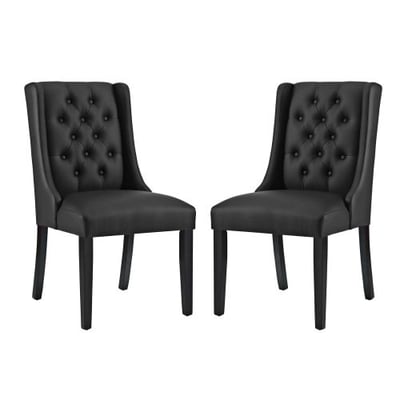 Modway Baronet Modern Tufted Faux Leather Upholstered Two Dining Chairs in Black
