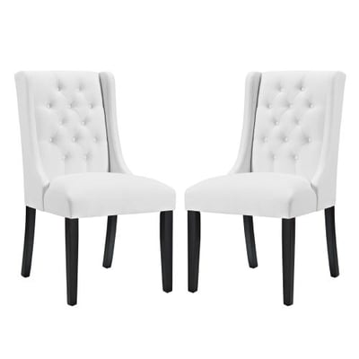 Modway Baronet Modern Tufted Faux Leather Upholstered Two Dining Chairs in White