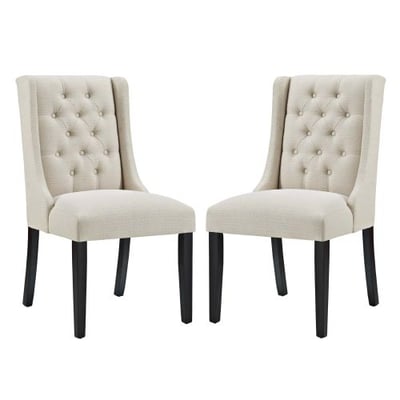 Modway Baronet Modern Tufted Upholstered Fabric Parsons Two Kitchen and Dining Room Chairs in Beige