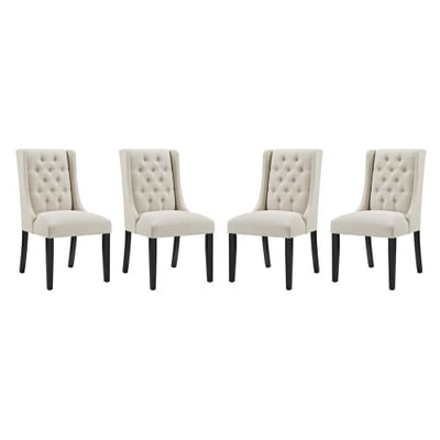 Modway Baronet Modern Tufted Upholstered Fabric Parsons Four Kitchen and Dining Room Chairs in Beige