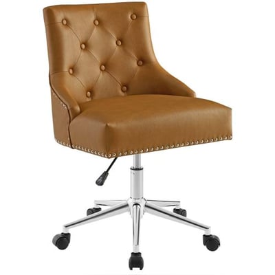 Modway Regent Tufted Button Faux Leather Swivel Office Chair with Nailhead Trim in Tan