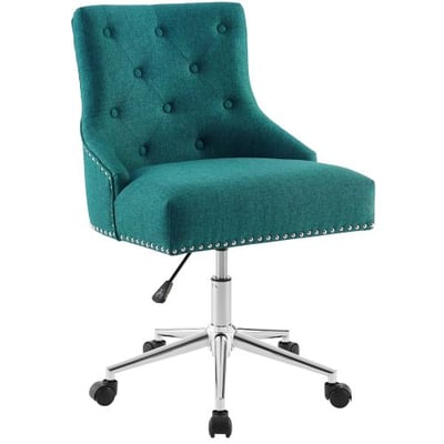 Modway Regent Tufted Button Upholstered Fabric Swivel Office Chair with Nailhead Trim in Teal