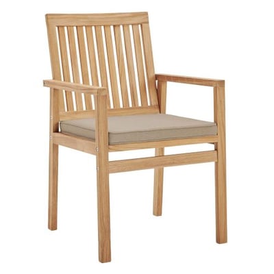 Farmstay Outdoor Patio Teak Wood Dining Armchair, Natural Taupe