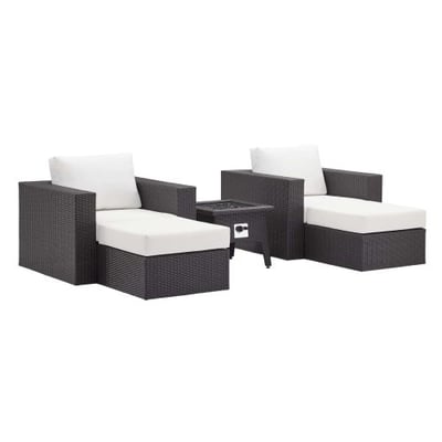 Modway Convene Wicker Rattan 5-pc Outdoor Patio Sectional Set with Fire Pit in Espresso White