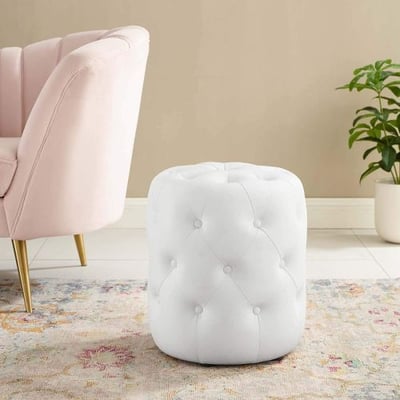 Anthem Tufted Button Round Faux Leather Ottoman
