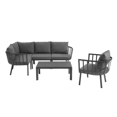 Modway Riverside 6 Piece Aluminum Patio Sectional Set in Gray and Charcoal