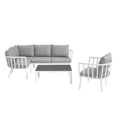 Modway Riverside 6 Piece Aluminum Patio Sectional Set in White and Gray