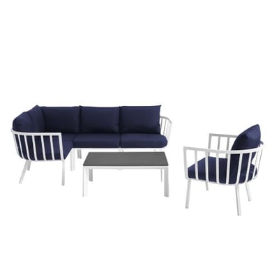 Modway Riverside 6 Piece Aluminum Patio Sectional Set in White and Navy