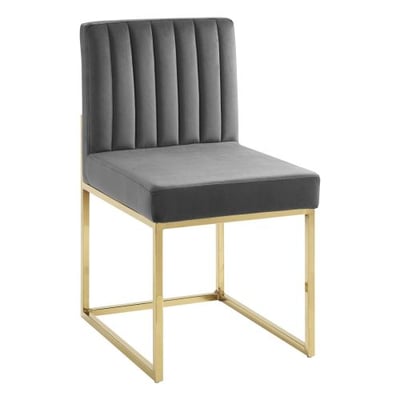 Carriage Channel Tufted Sled Base Performance Velvet Dining Chair, Gold Charcoal