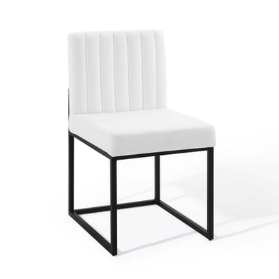 Carriage Channel Tufted Sled Base Upholstered Fabric Dining Chair, Black White