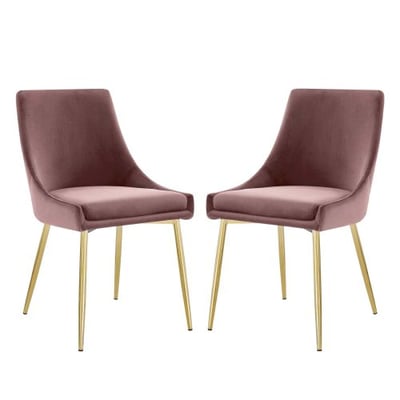 Viscount Performance Velvet Dining Chairs - Set of 2, Gold Dusty Rose