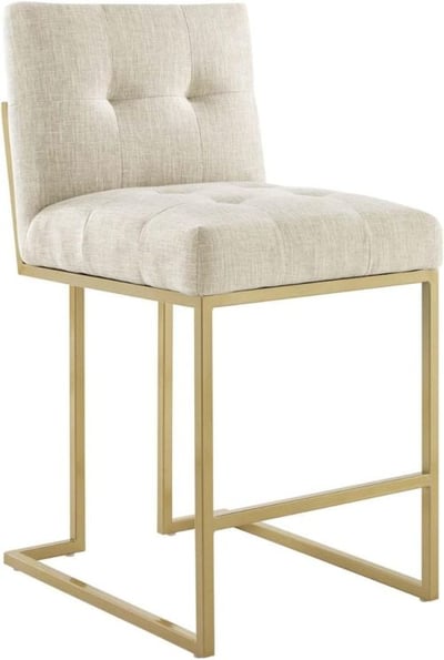 Modway Privy Stainless Steel Upholstered Fabric Counter Stool, Gold Beige