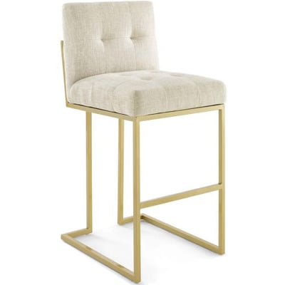 Privy Gold Stainless Steel Upholstered Fabric Bar Stool, Gold Beige