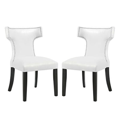 Modway Curve Dining Chair Vinyl Set of 2, Two, White