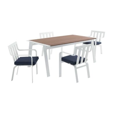 Modway Baxley 5 Piece Aluminum Patio Dining Set in and White Navy