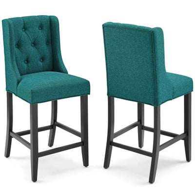 Baronet Counter Bar Stool Upholstered Fabric Set of 2, Teal