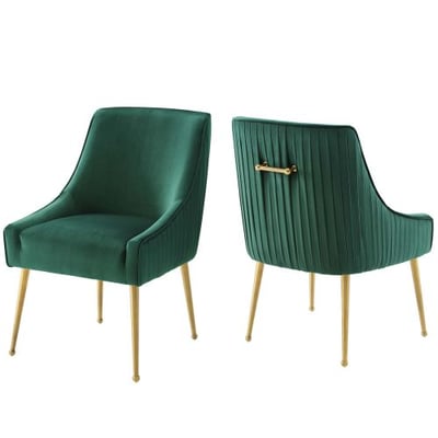 Modway Discern Pleated Back Upholstered Performance Velvet Dining Chair Set of 2, Green